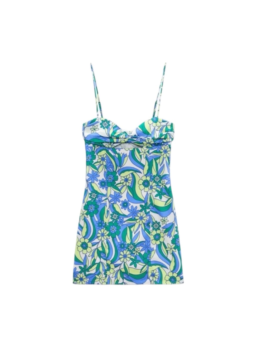 Zara Floral Cutout Slip Dress in Blue-Green Print